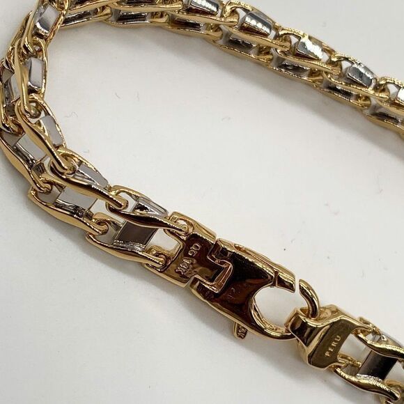 14K Two-Tone 8.5" Fancy Link Men’s Bracelet – 7.5mm, 34.1g, Hand-Polished - Picture 5 of 16